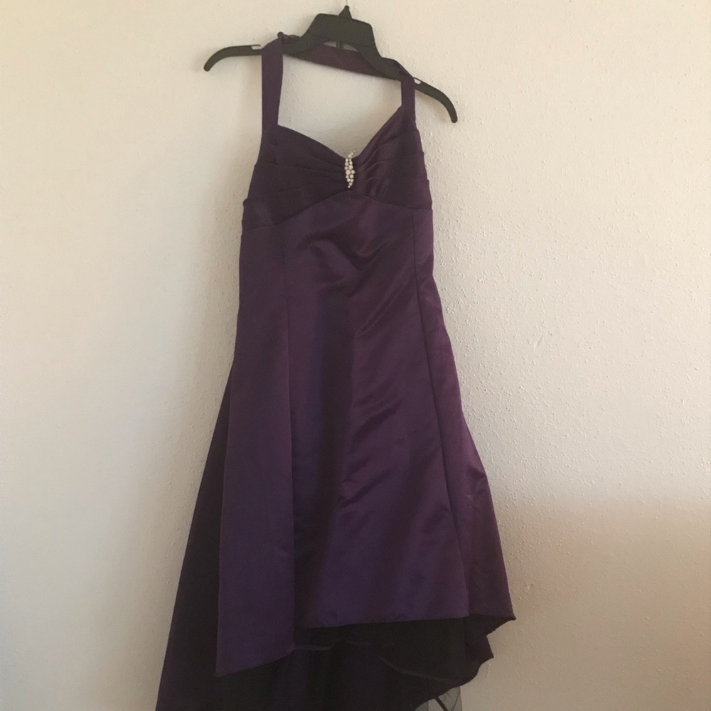 Purple formal gown. under lace w/a neck strap.